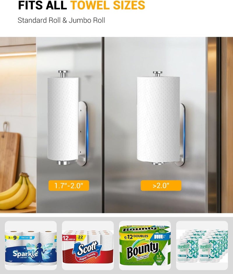 Swaitee Magnetic Paper Towel Holder for Fridge - No Drill, One Hand Tear with Ratchet Mechanism, Silver, Self-Adhesive & Wall Mount for Kitchen, RV, Garage - Image 5